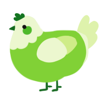 A grass and apple chicken with a head pattern