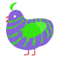 A chartreuse and amethyst chicken with a bar pattern