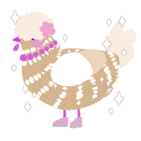 A beige and cream chicken with a bar pattern