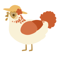 A cream and vermilion chicken with a neck-speckle pattern