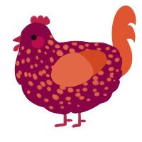 A maroon and vermilion chicken with a speckle pattern