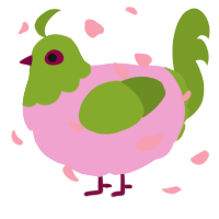 A pink and chartreuse chicken with a head pattern