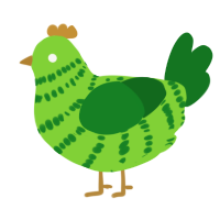 A grass and leaf chicken with a bar pattern