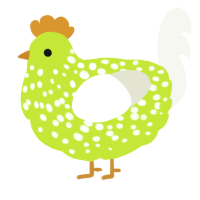 A lime and white chicken with a speckle pattern