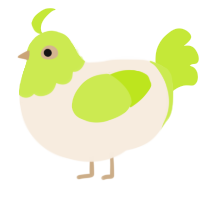 A cream and lime chicken with a head pattern
