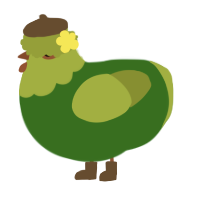 A leaf and chartreuse chicken with a head pattern