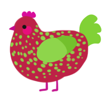 Strawberry, a crimson and grass chicken with a speckle pattern