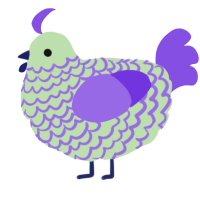A gluppy and blurple chicken with a lace pattern