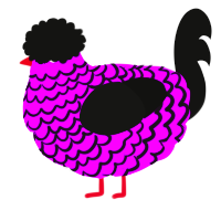 A amethyst and black chicken with a lace pattern