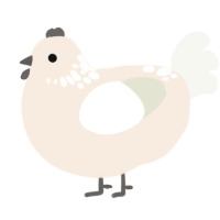 A cream and white chicken with a neck-speckle pattern