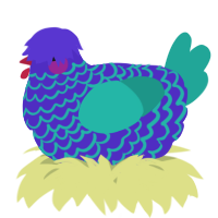 A indigo and turquoise chicken with a lace pattern