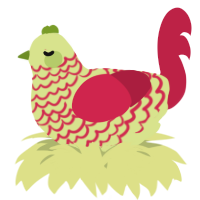 A lemon and crimson chicken with a lace pattern