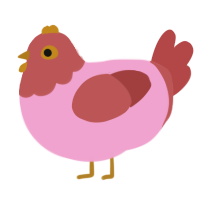A pink and red chicken with a head pattern