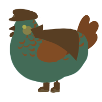 A teal and russet chicken with a half-lace pattern