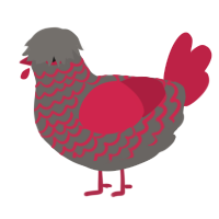 A grey and crimson chicken with a lace pattern