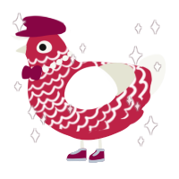 A crimson and white chicken with a lace pattern