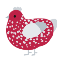A crimson and mist chicken with a speckle pattern