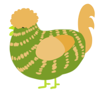 A chartreuse and honey chicken with a bar pattern