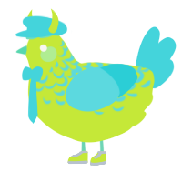 A lime and aqua chicken with a half-lace pattern