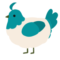A cream and teal chicken with a head pattern
