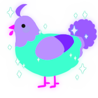 A mint and lilac chicken with a head pattern