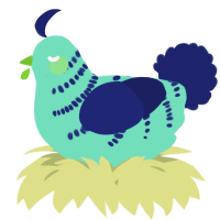 A mint and navy chicken with a half-bar pattern