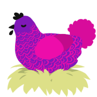 A violet and fuchsia chicken with a double-lace pattern