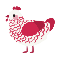 A white and crimson chicken with a lace pattern