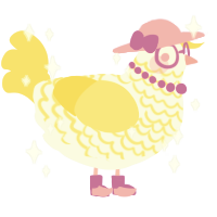 A white and yellow chicken with a lace pattern