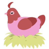 A pink and red chicken with a head pattern