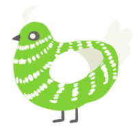 A grass and white chicken with a bar pattern