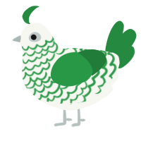 A white and viridian chicken with a lace pattern