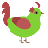 A grass and red chicken