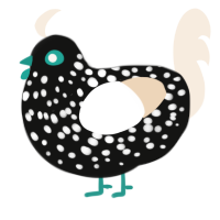A black and cream chicken with a speckle pattern