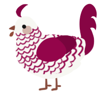 A white and maroon chicken with a lace pattern