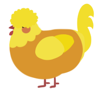 A orange and yellow chicken with a head pattern