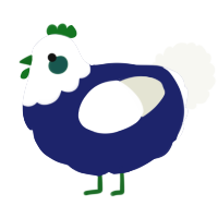 A navy and white chicken with a head pattern