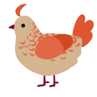 A beige and vermilion chicken with a half-lace pattern