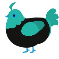 A black and turquoise chicken with a head pattern