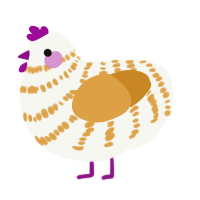 A white and orange chicken with a bar pattern
