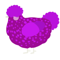 A plum and amethyst chicken with a speckle pattern