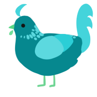 A teal and aqua chicken with a neck-speckle pattern
