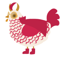 A cream and crimson chicken with a lace pattern