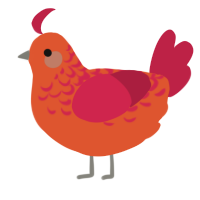 A vermilion and crimson chicken with a half-lace pattern