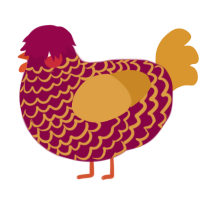 A maroon and orange chicken with a lace pattern