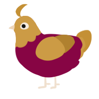 A maroon and gold chicken with a head pattern