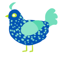 A ultramarine and mint chicken with a speckle pattern