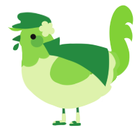 A apple and grass chicken with a head pattern