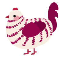 A cream and maroon chicken with a bar pattern