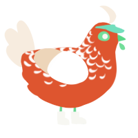 A vermilion and cream chicken with a half-lace pattern